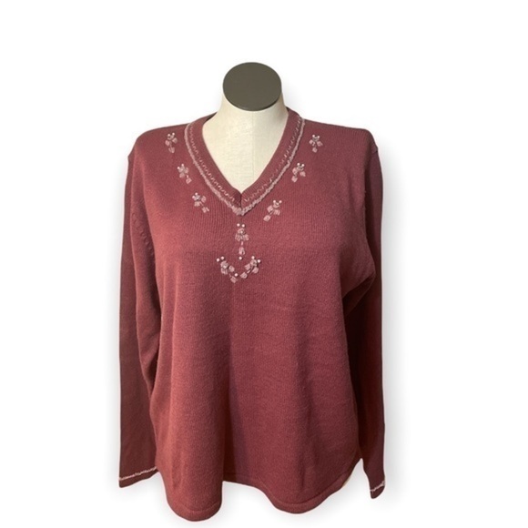 Haband sweaterbeaded VNeck holiday sweater b8T ugly Christmas acrylic Sz XL - Picture 1 of 6